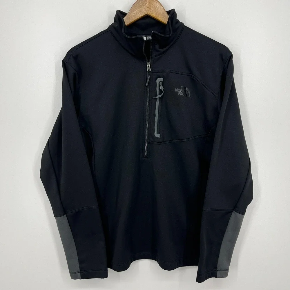 The North Face‎ 1/2 Zip Pullover Sweatshirt Men's L Black Zip Pocket TNF Logo